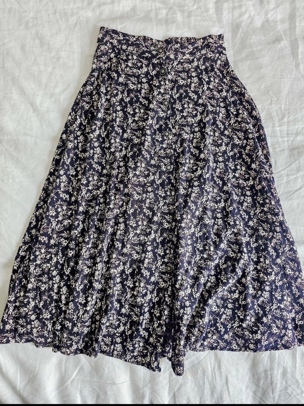 Vintage Floral Maxi Skirt with Button Front